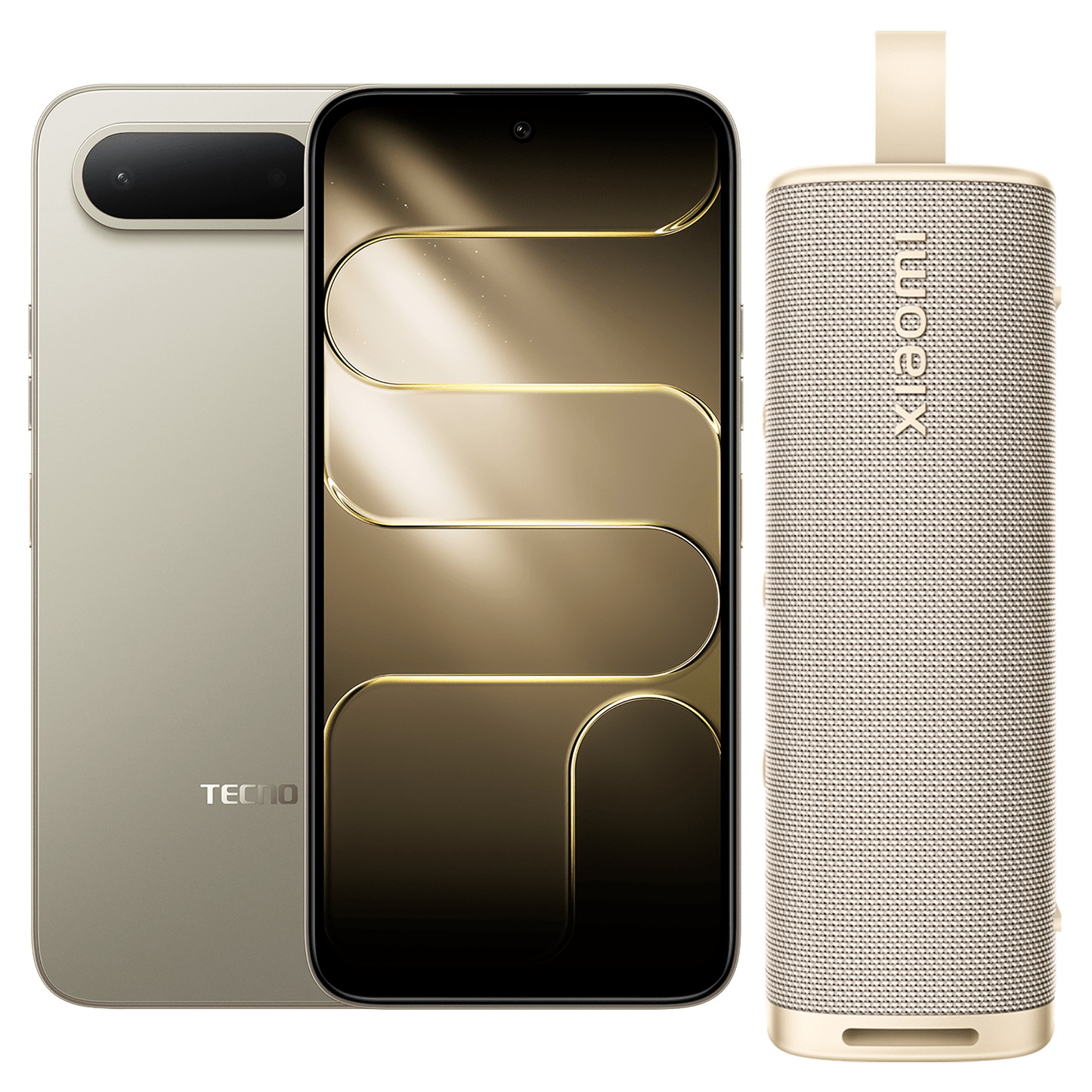 TECNO SPARK 50 5G 256+8GB CHAMPAGNE GOLD + XIAOMI S29H SOUND OUTDOOR 30W GOLDEN - Tecno-Mobile Tienda Chile